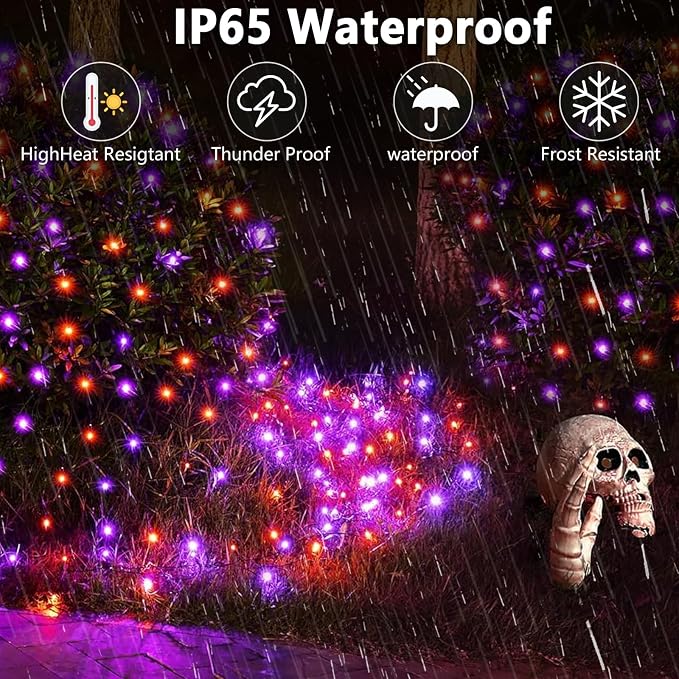 SyouHome 4-Pack Solar String Lights,156Ft Extra-Long 400 LED Waterproof Solar Halloween Lights, 8 Modes for Garden, Patio, Wedding (Purple & Orange)