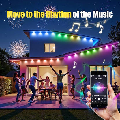 Permanent Outdoor Lights, 200ft RGB+IC Smart LED Eaves Lights for House | Outdoor String Lights with App/Remote, IP67 Waterproof Led Lights for Daily, Christmas, Halloween, Holiday, Party Decor