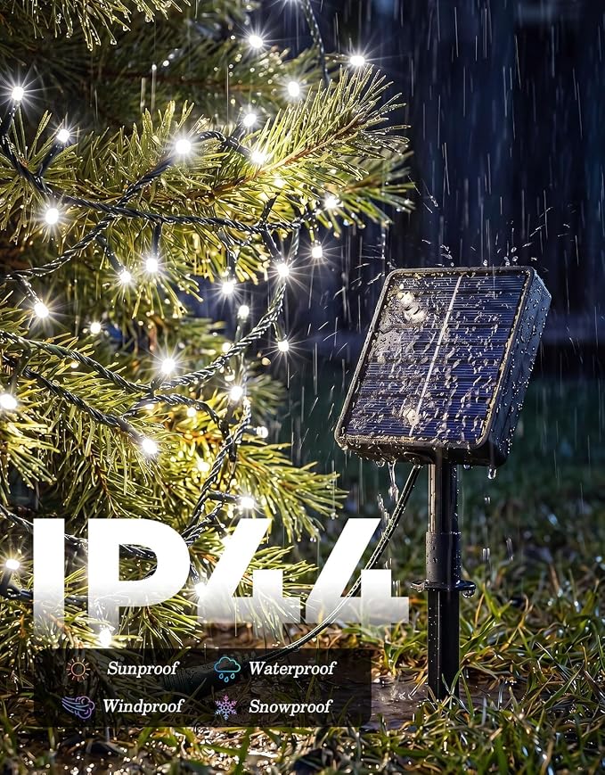 2 Pack 100LED Solar Christmas String Lights Outdoor Waterproof | Total 66FT Twinkle Lights with 8 Lighting Modes Remote for Outside Christmas Trees Decorations, Cool White