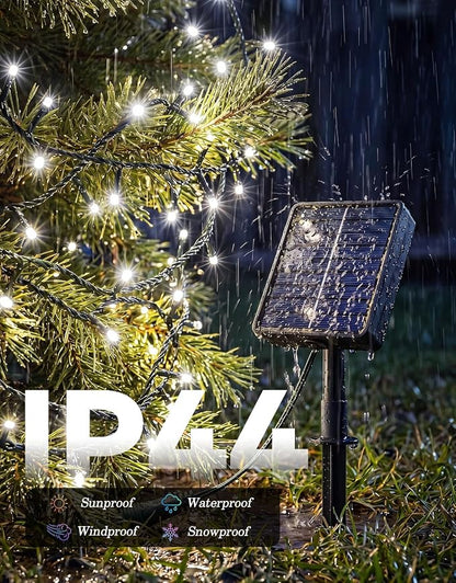 2 Pack 100LED Solar Christmas String Lights Outdoor Waterproof | Total 66FT Twinkle Lights with 8 Lighting Modes Remote for Outside Christmas Trees Decorations, Cool White