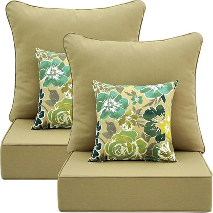 Deep Seat Patio Cushions Set 22 in x 24 in,Olefin Outdoor Seat Cushion,Patio Furniture Cushions with Removable Cover,Rain-Proof and Fade Resistant Deep Seat Bottom & Back Cushion, Set of 2