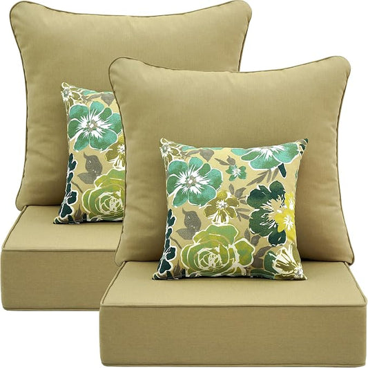 Deep Seat Patio Cushions Set 22 in x 24 in,Olefin Outdoor Seat Cushion,Patio Furniture Cushions with Removable Cover,Rain-Proof and Fade Resistant Deep Seat Bottom & Back Cushion, Set of 2