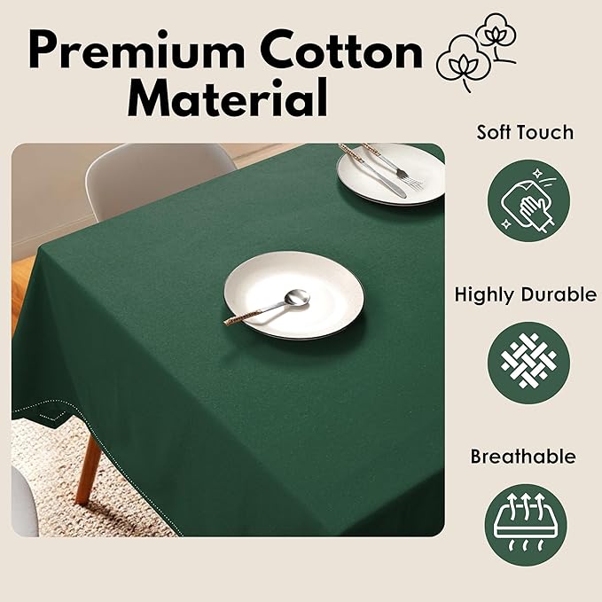 Tablecloth 100% Cotton 60"x84" Decorative Rectangle Washable Table Cloths Cover for Gifts, Home, Buffet, Wedding, Restaurant, Party - Olive Green
