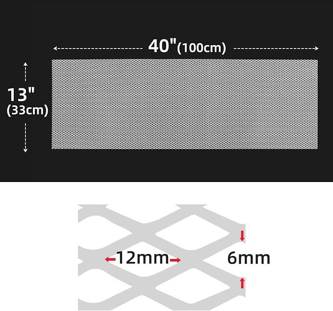 AggAuto Universal 40"x13" Car Grill Mesh 6x12mm Rhombic Hole White | Aluminum Alloy Automotive Grille Insert Bumper, One of the Most Multifunctional Shape Grids 100x33cm