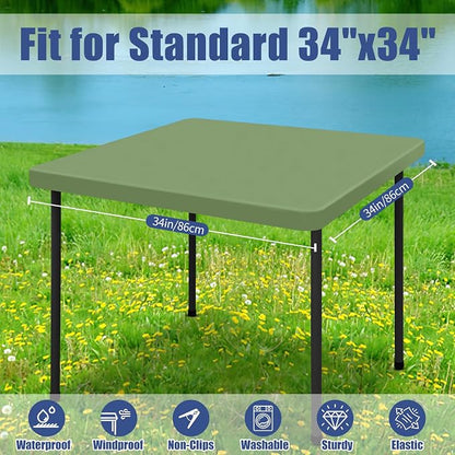 Moosfor 2 Pack Square Spandex Fitted Table Cloth, Elastic Tablecloth | Washable Picnic Table Cover, Stretch Waterproof Table cloths for Party, Patio, Dining, Kitchen, 34" x 34", Sage Green