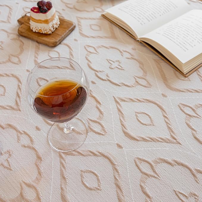 AIRCOWRIE Cotton Linen Tablecloth for Rectangle Tables, Heavy Duty Wrinkle Free Water Resistant Washable Cloth Dining Table Cover for Kitchen and Outdoor Use(Magnolia, 54”×78”, Rectangle)