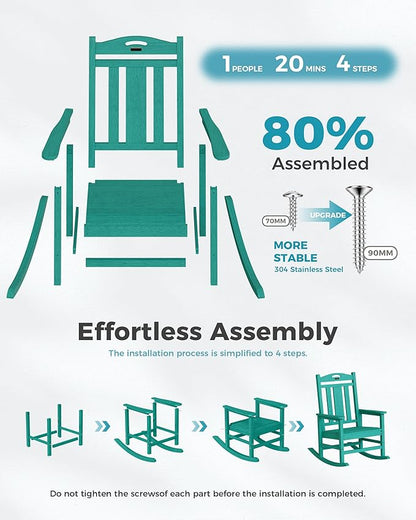 Ciokea Oversized Outdoor Rocking Chairs Set of 4, 380lbs Heavy-Duty Large Patio Rocker, High Back Cozy Porch Chairs, Weather Resistant Patio Rocking Chairs for Outside, Fire Pit, Deck, Aruba Blue