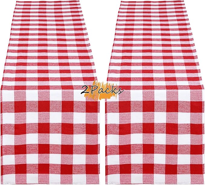 Red Plaid Table Runner Valentines Checkered Fabric Cover 13x108 Inch 2 Packs Table Cloths Centerpieces Party Picnic Decorative Gingham Rectangle Red and White Checkered Linen Decorations