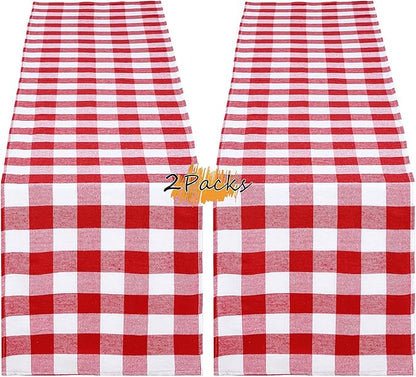 Red Plaid Table Runner Valentines Checkered Fabric Cover 13x108 Inch 2 Packs Table Cloths Centerpieces Party Picnic Decorative Gingham Rectangle Red and White Checkered Linen Decorations