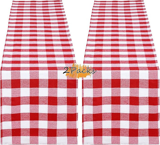 Red Plaid Table Runner Valentines Checkered Fabric Cover 13x108 Inch 2 Packs Table Cloths Centerpieces Party Picnic Decorative Gingham Rectangle Red and White Checkered Linen Decorations