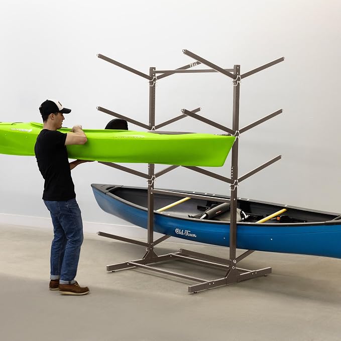 Teal Triangle Adjustable Freestanding Kayak Storage Rack, Holds 8 Kayaks | Outdoor Kayak Rack, Paddle Board Holder, Canoe Rack, Kayak Stand, Felt Padded Arms, Weather Resistant Steel