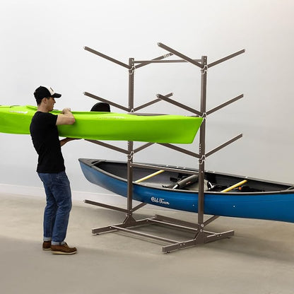 Teal Triangle Adjustable Freestanding Kayak Storage Rack, Holds 8 Kayaks | Outdoor Kayak Rack, Paddle Board Holder, Canoe Rack, Kayak Stand, Felt Padded Arms, Weather Resistant Steel