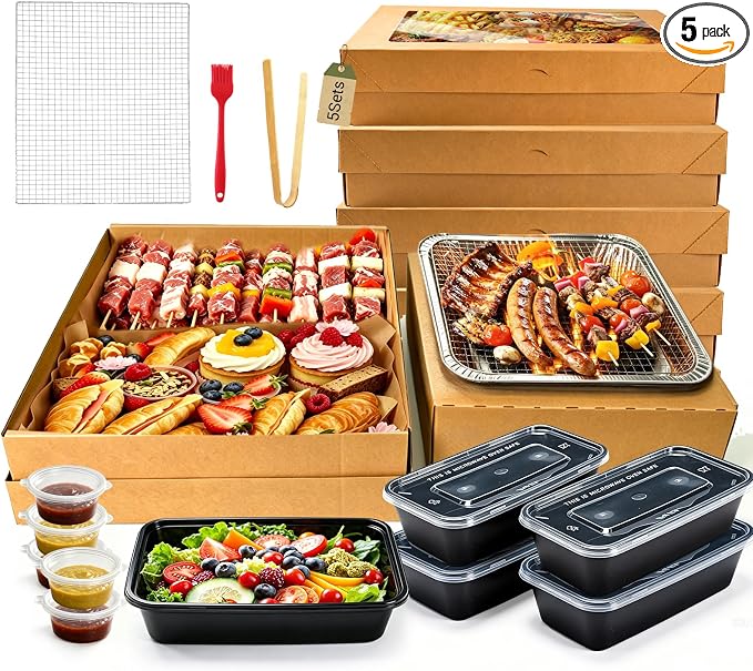 Disposable Charcuterie Board with Lids 5 Sets, Extra Large Portable Catering Pastry Tray, Serving Cardboard Platters for Travel Party Camp Beach Picnic 5-8 People 17.5"x13.5"x3.5"