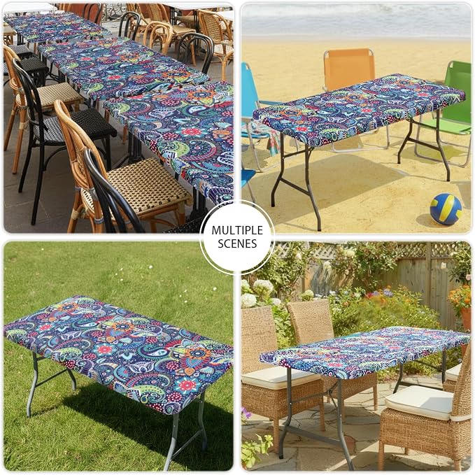 Smiry Spandex Fitted Tablecloth for 4 Foot Rectangle Tables, Washable Picnic Table Cover with Elastic, Stretch Reusable Table Cloth for Outdoor, Camping, Dining & Kitchen (Paisley, 30"x48")