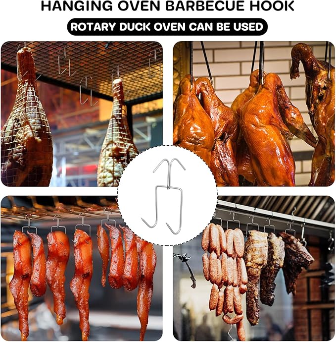 6 Pcs Stainless Steel Meat Hooks, Durable Smoker Grill Hangers for Hanging Duck, Chicken, Beef, Sausage, Outdoor BBQ and Drying (5.5 × 2.75 in)