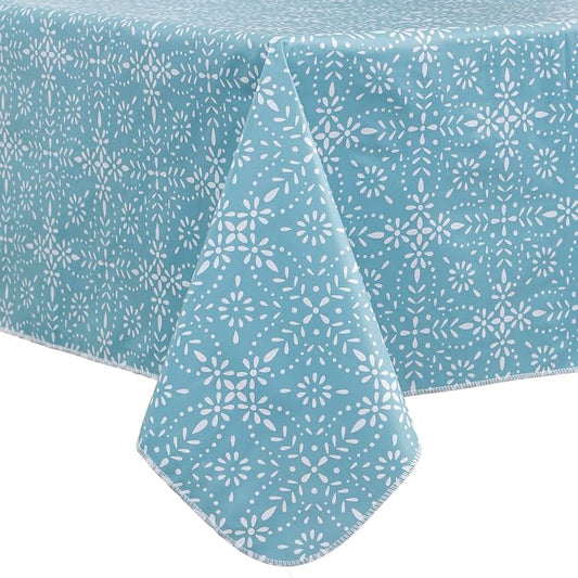 Walrus Heavy Duty Vinyl Tablecloth with Flannel Backing Waterproof Oil-Proof Plastic Table Cloth Stain-Resistant Wipeable Table Cover for Indoor and Outdoor (Perforated Floral,52x70 Inch)