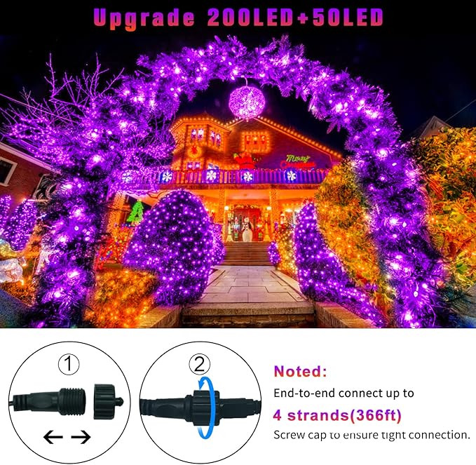 JMEXSUSS 250 LED Orange and Purple Christmas String Lights Indoor Outdoor Waterproof for Garden Patio Party Halloween Christmas Decorations (Pack of 2)