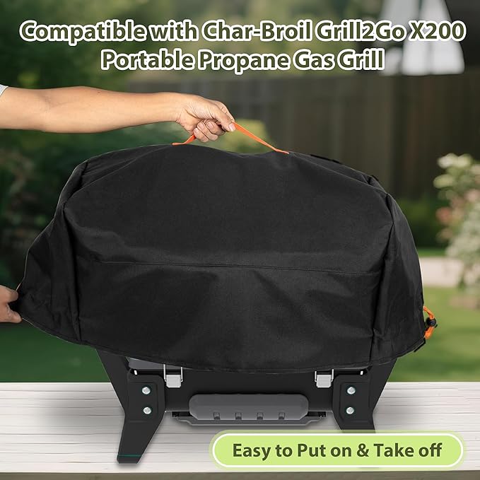 HODRANT Outdoor BBQ Cover Compatible with Char-Broil Grill2Go X200 Portable Propane Gas Grill, Portable Grill Carry Bag with Top Handle, Pocket for Barbecue Tools & Accessories, Cover Only