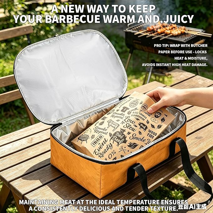 21" BBQ Blanket for Resting Meat,Leak-Proof Insulated Meat Resting Bag,Portable BBQ Resting Bag for Brisket/Beef/Pork Shoulder/Turkey,Barbecue Tool Gifts for Men (Tan)
