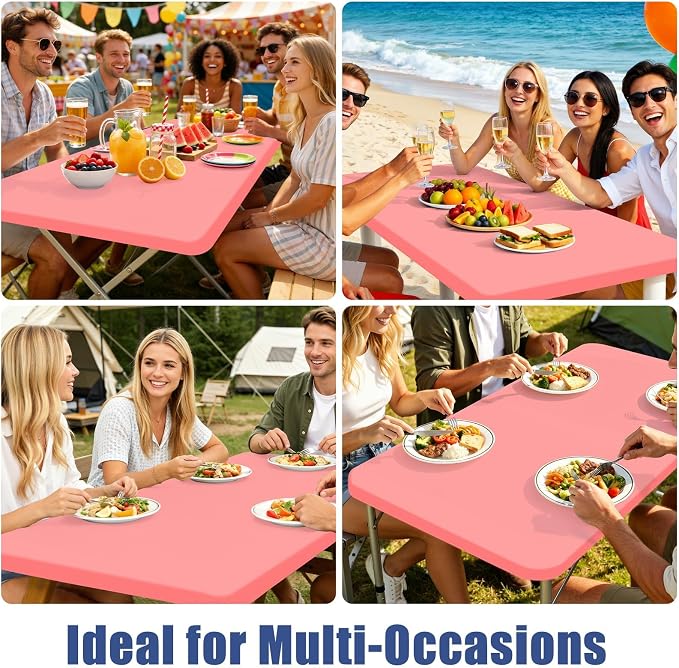 Moosfor 2 Pack Rectangle Spandex Fitted Table Cloth, 4FT Elastic Tablecloth | Washable Picnic Table Cover, Stretch Waterproof Table cloths for Party, Patio, Dining, Kitchen, 30" x 48", Coral Red