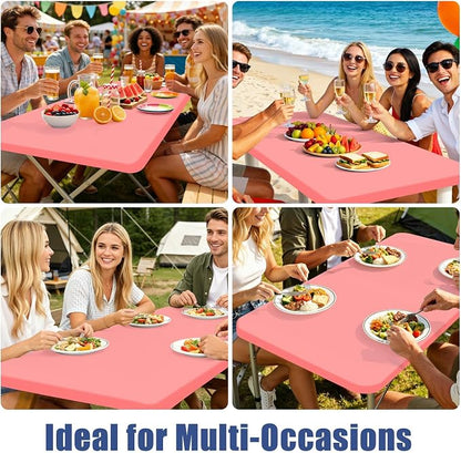 Moosfor 2 Pack Rectangle Spandex Fitted Table Cloth, 4FT Elastic Tablecloth | Washable Picnic Table Cover, Stretch Waterproof Table cloths for Party, Patio, Dining, Kitchen, 30" x 48", Coral Red