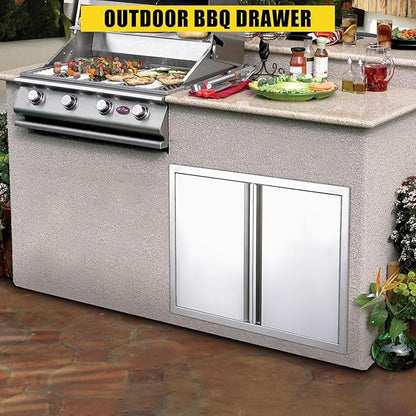 GarveeLife BBQ Access Door 24" W x 24" H, Double Outdoor Kitchen Door, Weatherproof Built in 304 Stainless Steel with Recessed Handle for Outside,Commercial,BBQ Island,Grilling Station,Outside Cabinet