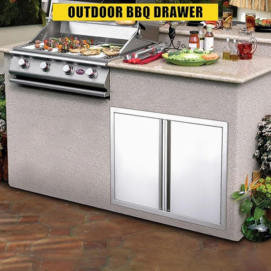 GarveeLife BBQ Access Door 24" W x 24" H, Double Outdoor Kitchen Door, Weatherproof Built in 304 Stainless Steel with Recessed Handle for Outside,Commercial,BBQ Island,Grilling Station,Outside Cabinet