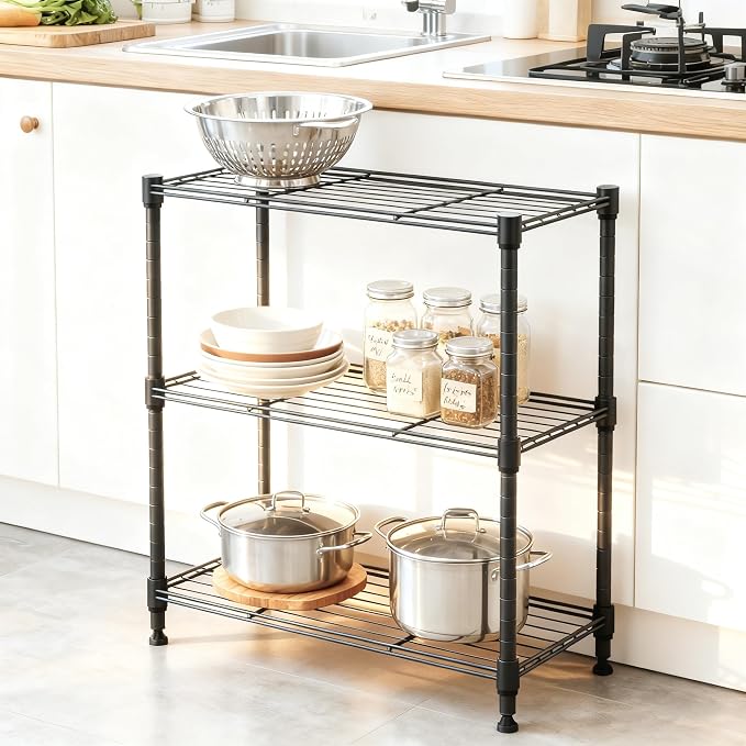 M MZG 450 lbs Steel Storage Shelving 3-Tier Utility Shelving Unit Steel Organizer Wire Rack for Home,Kitchen,Office (11.8" D x 17.7" W x 26.3" H) (Pack of 2)