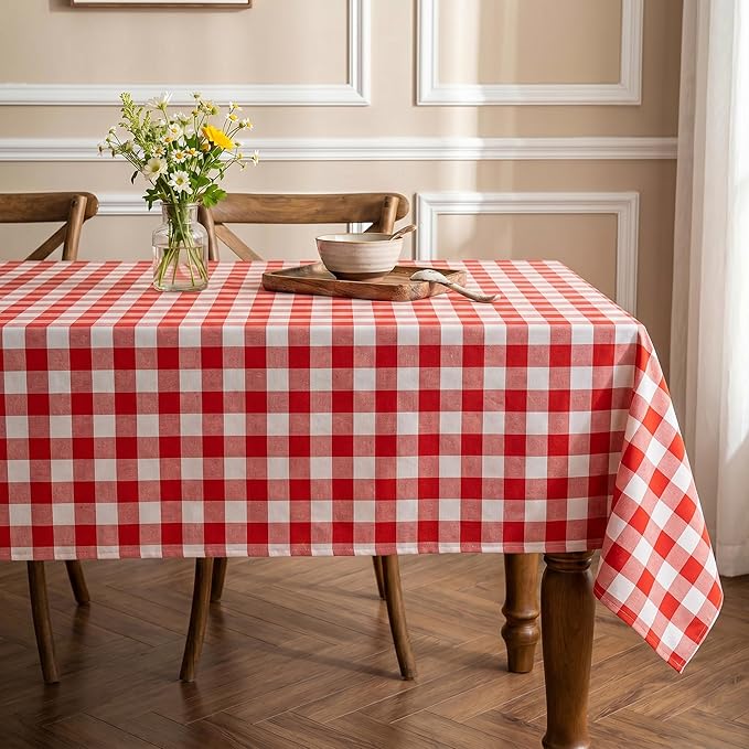 Red and White Gingham Tablecloth, Waterproof Outdoor Picnic Table Cover for Summer BBQ, Farmhouse Kitchen, Patio Dining, Reusable Machine Washable Checkered Table Cloth, W60 x L60 in