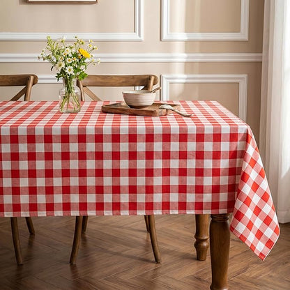 Red White Buffalo Plaid Waterproof Tablecloth for Outdoor Use Picnic Table Cover for Holiday Dinner, Farmhouse Kitchen, Patio Dining, Reusable Checkered Table Cloth, W60 x L84 in