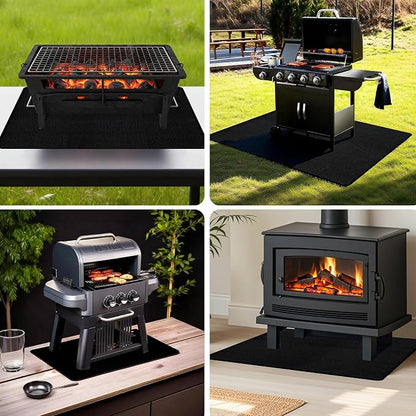 UBeesize 30 x 48 Inch 3-Layer Under Grill Mat For Outdoor Grill, Fireproof Double-Sided Silicone Coated Fire Pit Mat, Waterproof Oil-Proof Stain-Proof BBQ Protector for Decks, Patios，Grass & Fireplace