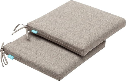 QILLOWAY Outdoor Indoor Seat Cushions, Square Foam Dining Chair Pads,All Weather, 17"x17"x3",2 Count(TAN/Grey)