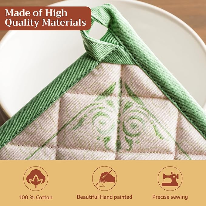 Maison d' Hermine Pot Holders 100% Cotton Heat Resistant Potholders 8" x 8" Hot Pads with Loop BBQ Cooking Baking Hotel Farmhouse Kitchen Handling Hot Pans Spring Summer (Pack of 1, Jardin Du Roy)