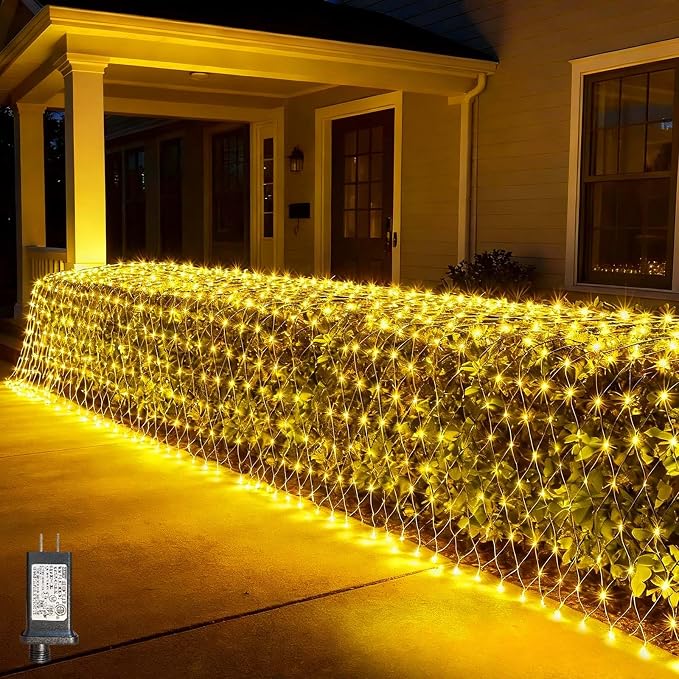 LitHome 21FT x 5FT Christmas Net Lights Outdoor Mesh Lights Connectable | 8 Modes 360 LED Warm White Net Light Green Wire, Waterproof Giant Christmas Mesh Light for Bushes Garden Yard Party Decor