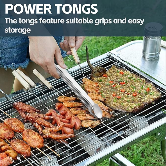 Heavy Duty Grilling Accessories Grill Tool Set 3-Piece Stainless Steel BBQ Utensils with Heat-Resistant Silicone Handle, Spatula, Tongs, Fork & Brush for Outdoor Cooking