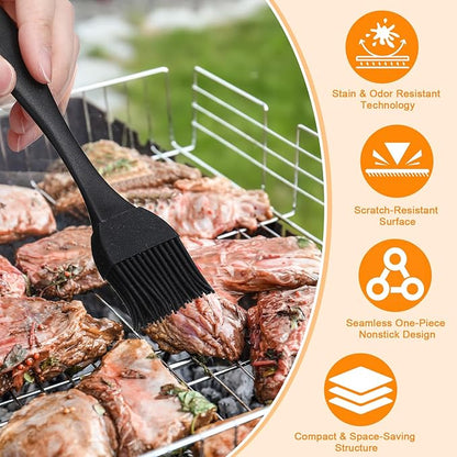 Boao 5 Pieces Nylon Heat-Resistant Turkey Baster Cooking Set Includes Meat Baster, 1 Silicone Basting Brush and 2 Cleaning Brush for BBQ Grill Baking Kitchen Cooking Thanksgiving(Black, Red)