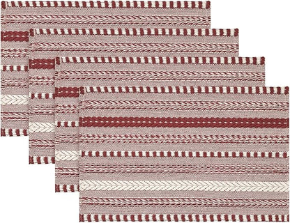Artoid Mode Red Farmhouse Woven Braided Stripe Placemats Set of 4,12x18 Inch Seasonal Holiday Table Mats Party Kitchen Dining Decoration