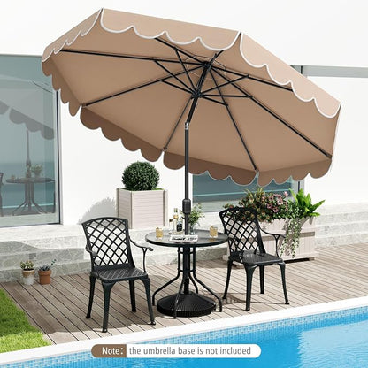 Tangkula 10 FT Patio Umbrella, 2-Tiers Scalloped Outdoor Table Market Umbrella with Tilt Adjustment, Crank, 8 Sturdy Ribs for Pool, Deck, Backyard (Beige)