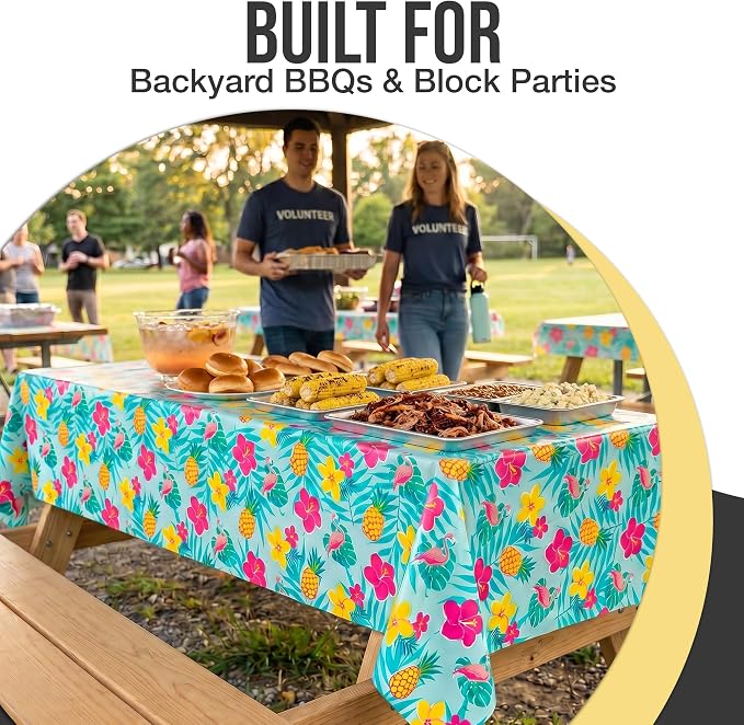 Exquisite 66% Thicker Summer Tablecloth 24 Pack - Luau Hawaiian Tropical Plastic Tablecloth Rectangle 54x108 Inch - Disposable Table Cover - Flamingo Pineapple Palm Leaf Beach Pool Tiki Aloha Party