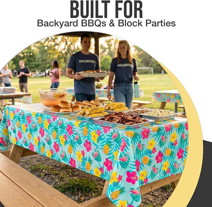 Exquisite 66% Thicker Summer Tablecloth 6 Pack - Luau Hawaiian Tropical Plastic Tablecloth Rectangle 54x108 Inch - Disposable Table Cover - Flamingo Pineapple Palm Leaf Beach Pool Tiki Aloha Party