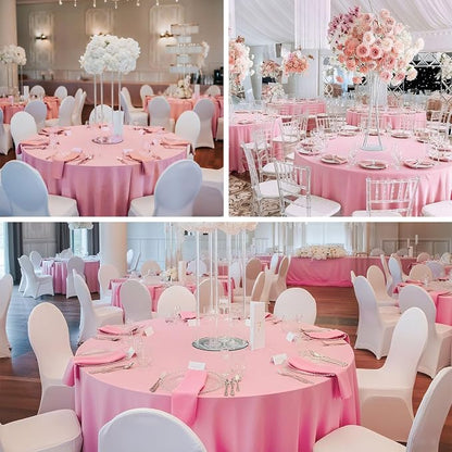 8 Pack Pink Round Tablecloth 120 Inch | For 4Ft-7Ft Round Table, Wrinkle Resistant Table Cloth, Washable Polyester Fabric, For Wedding Party Banquet Buffet Camping