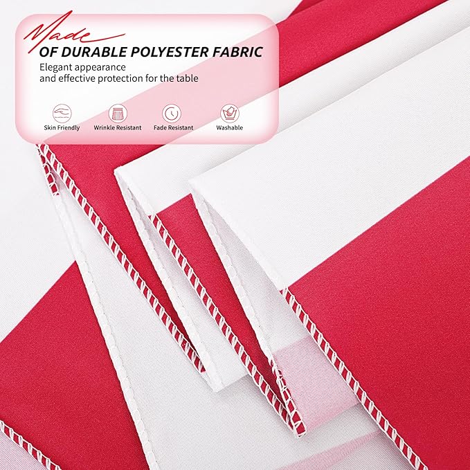 6 Pack Red and White Striped Tablecloth Rectangle 60x84inch Polyester Fabric Washable Table Cloth for Afternoon Tea Table Birthday Party Picnic Barbecue Gathering Indoor Outdoor Dining Decor