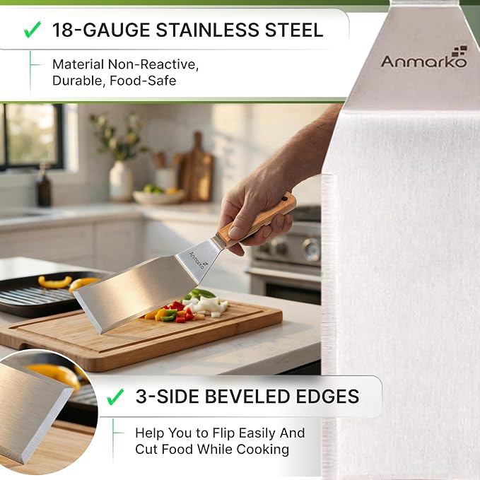 Professional Metal Spatula with Wooden Handle, Stainless Steel Griddle Scraper, Commercial Grade Pancake Flipper