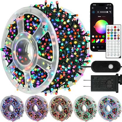 kemooie 164 FT 500 LED Christmas Lights Outdoor, RGB Color Changing Lights with Remote & APP Control, 9 Modes Plug in Green Wire Fairy Lights for Indoor Outdoor Room Garden Christmas Tree Party Decor