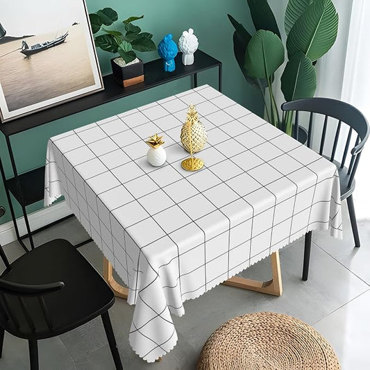 White Check Square Tablecloth 60x60 Inch Classic Stripes Table Cloth Dust-Proof Table Cover Protector for Home Restaurant Picnic Camping BBQ Waterproof Resistant Polyester Square Tablecloths