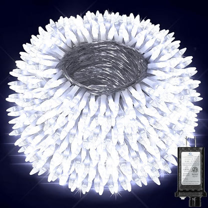 Christmas String Lights Outdoor 470FT 1500 LED Cool White | Dimmable, 12 Light Styles, Memory Timer, Waterproof, 29V Safe Low Voltage, Diamond-Faceted LED, Energy Efficiency