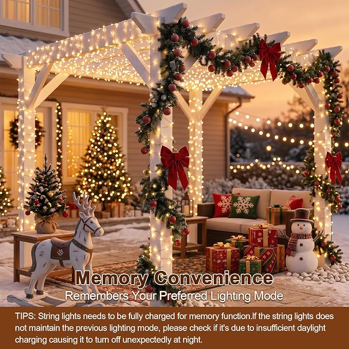Solar String Lights 2 Pack Total 66FT 200LED Solar Fairy Lights Outdoor Waterproof 8 Lighting Modes Twinkle Lights for Patio, Garden Yard Party Wedding Tree Christmas Halloween Decoration, Warm White