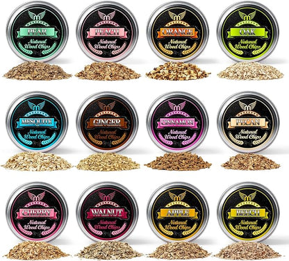 12 Flavor Smoking Wood Chips for Cocktail Smoker – All-Natural Apple, Cherry, Oak & More – Premium Bar Smoker Kit for Whiskey, Bourbon, Meats & Cheese – Unique Gift for Men Dad Husband
