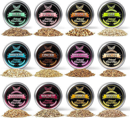 12 Flavor Smoking Wood Chips for Cocktail Smoker – All-Natural Apple, Cherry, Oak & More – Premium Bar Smoker Kit for Whiskey, Bourbon, Meats & Cheese – Unique Gift for Men Dad Husband