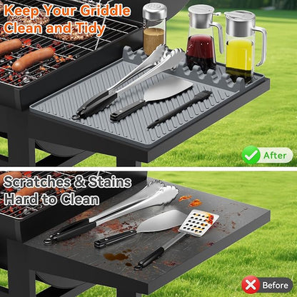 Silicone Griddle Mat for Blackstone - Magnetic Silicone Grill Tools Mat for Blackstone Accessories, Side Shelf Spatula Utensil Mats with Drip Pad for Outdoor BBQ Grill Kitchen Countertop (Gray 1-Pack)